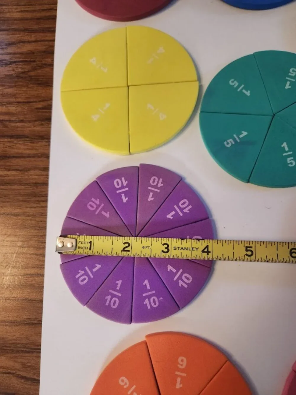 Foam Numbered Fraction Circles Math Manipulatives Toys Tools Educational Kit Set
